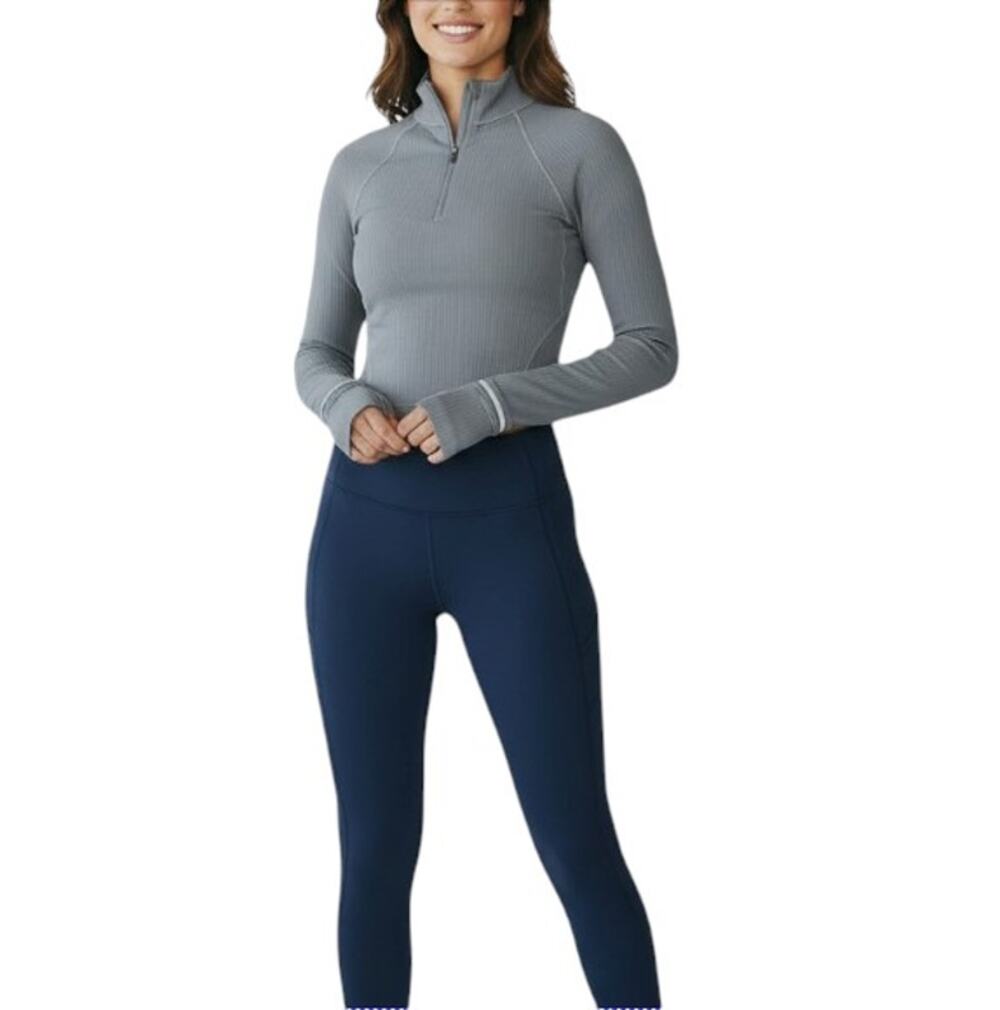 LULULEMON It's Rulu Run Ribbed Cropped Half Zip Top Sz 4 Gray Athletic Yoga Gym